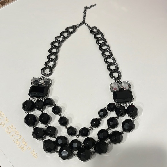 Chunky Necklace Black Enamel Multi Strand - Picture 2 of 5